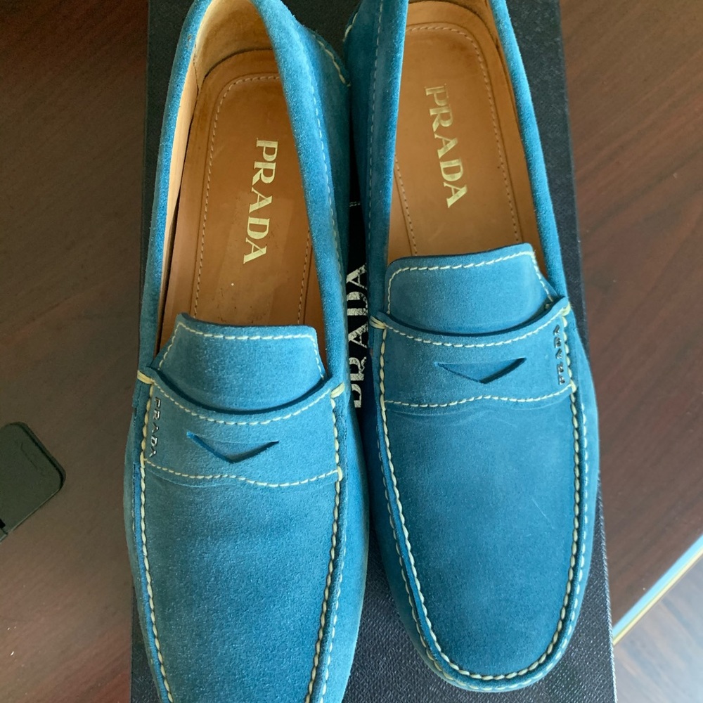 Blue Suede Prada Driver Loafers